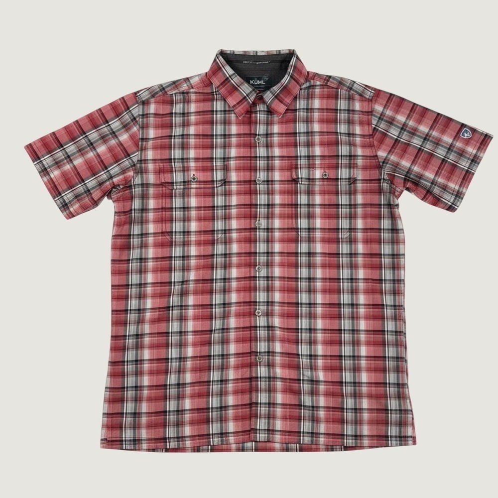Kuhl Mens Button Down Shirt Size Medium Red Plaid Short‎ Sleeve